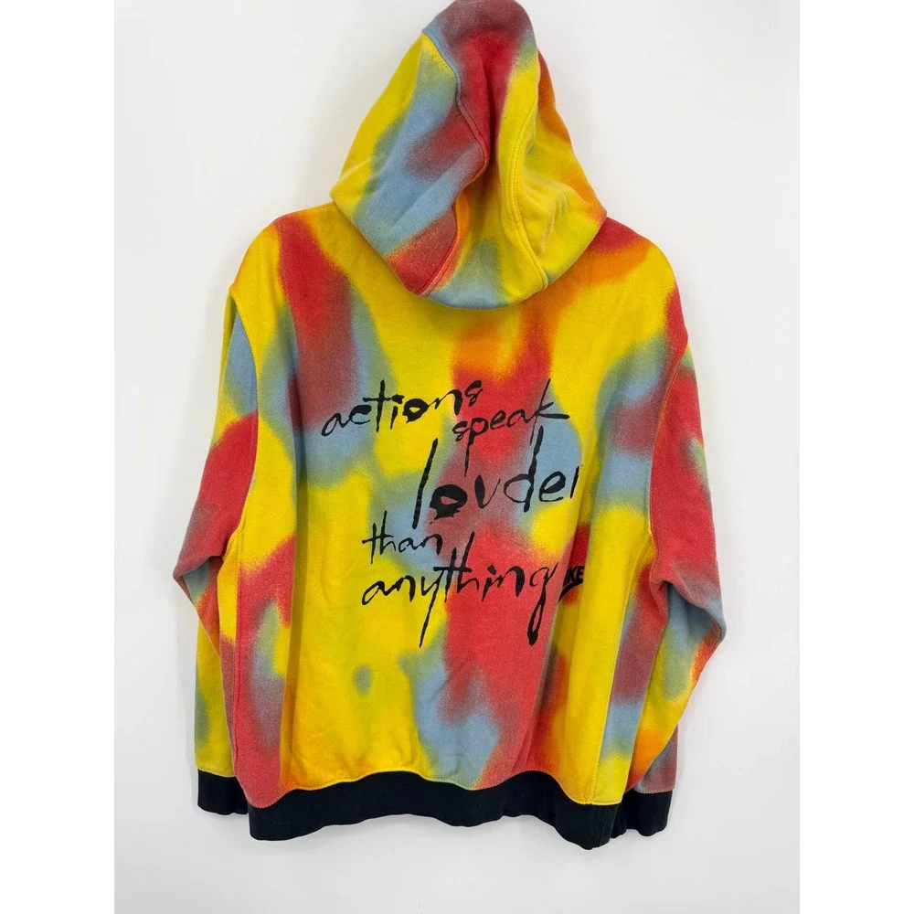 Nike Just Do It Tie Dye Pullover Hoodie Mens Large Yellow Red Blue Graphic